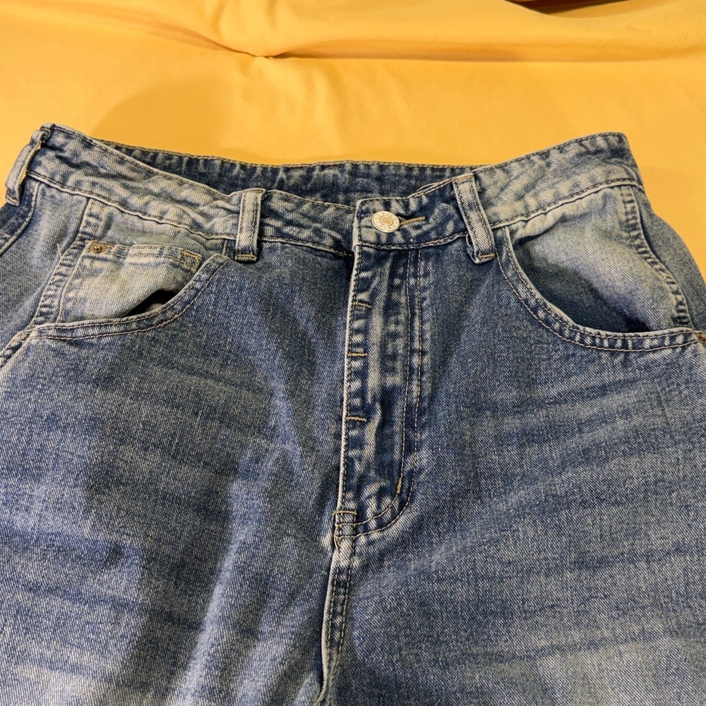 Women’s barrel leg blue denim jeans faded five pockets size 10 - Picture 3 of 10
